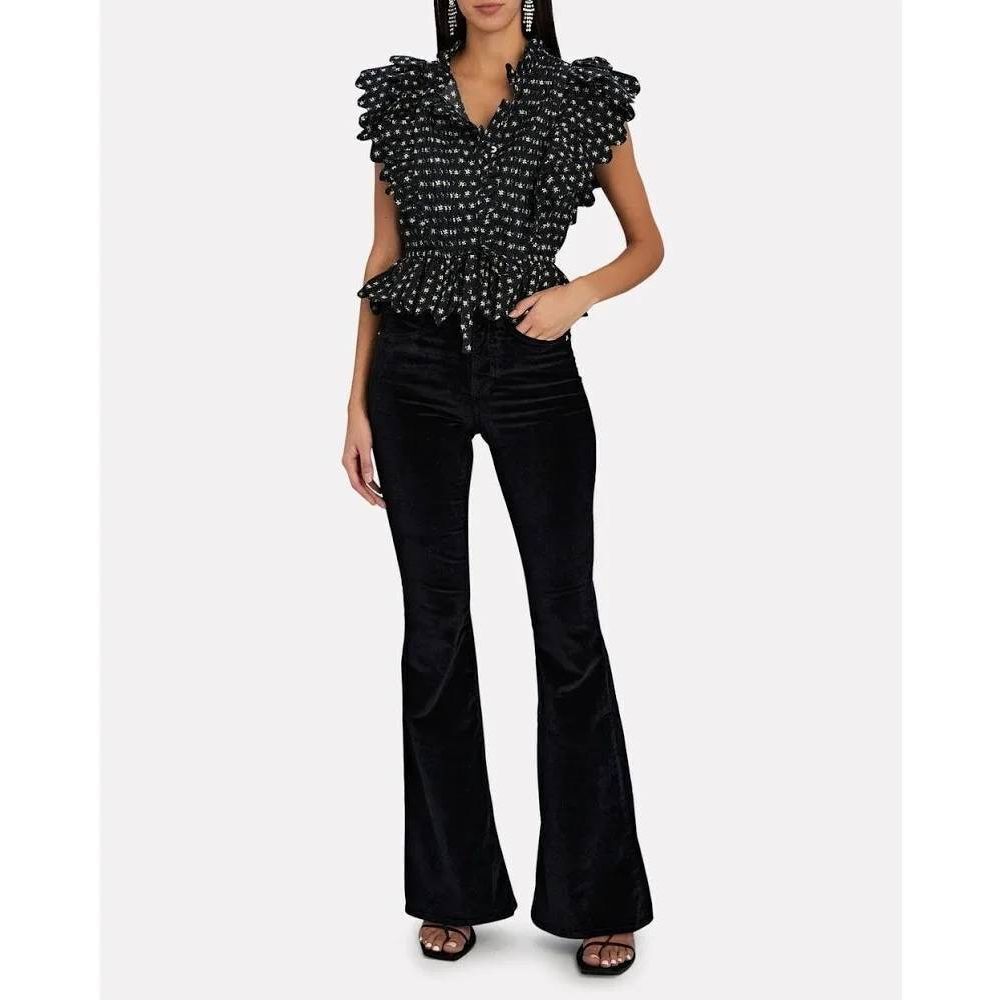 Veronica Beard Sheridan Exaggerated Flare High Rise Jean Black Velvet 27